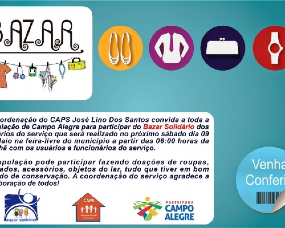 CAPS de Campo Alegre realizará Bazar Solidário neste próximo sábado 