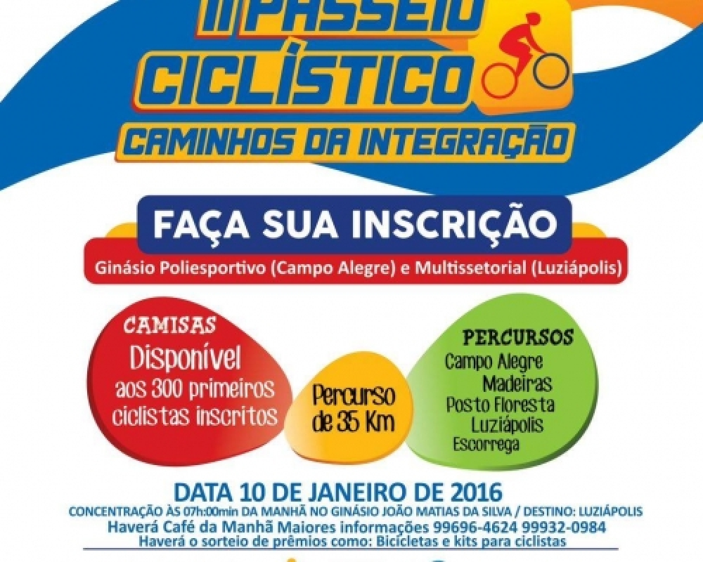Campo Alegre realizará domingo dia 10 o Segundo Passeio Ciclístico Caminhos da Integração