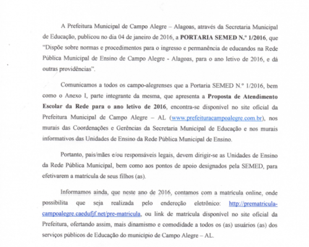 Comunicado Oficial SEMED e Portaria SEMED 01