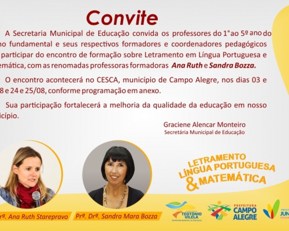 Secretaria de Educação realizará formação sobre letramento em língua portuguesa e matemática 