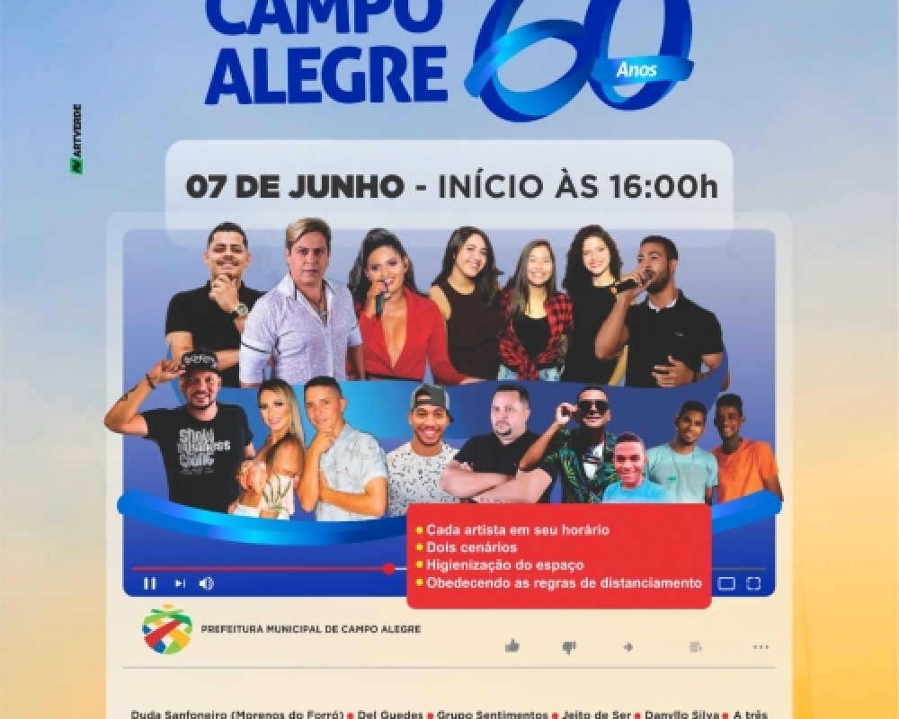 Artistas de Campo Alegre participarão de LIVE em homenagem aos 60 anos do município