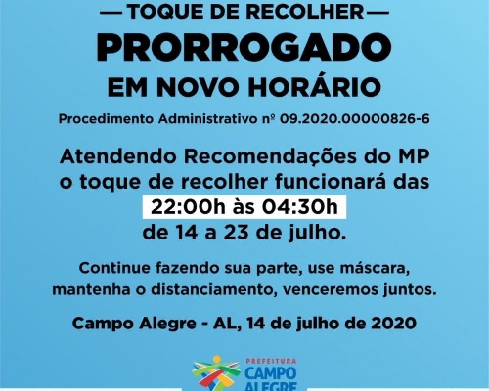 Toque de recolher prorrogado por mais 10 dias seguindo recomendações do Ministério Público 