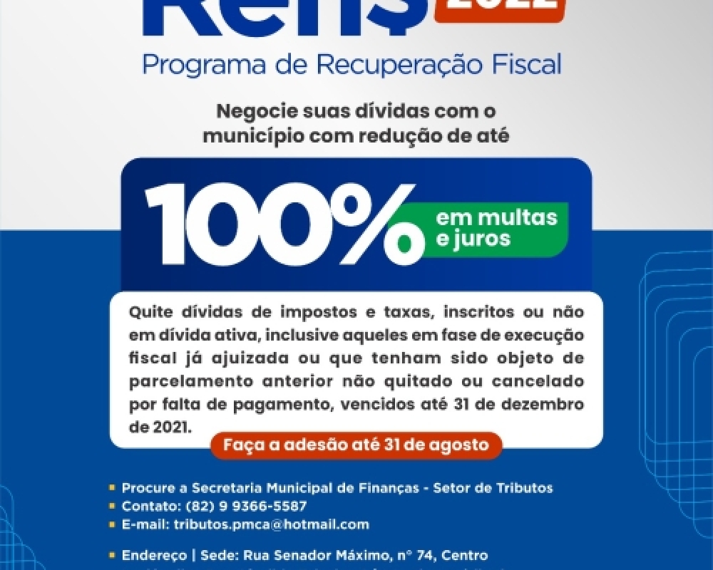 Secretaria de Finanças realiza REFIS que possibilita pagamento de dívidas com desconto