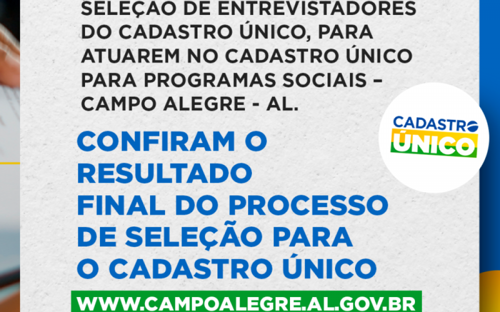 Confiram o resultado final do processo de Seleção para o Cadastro Único 